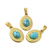 Synthetic Turquoise Pendants, 304 Stainless Steel Oval Charms, Real 18K Gold Plated, 23.5x16x5.5mm, Hole: 4x7.5mm(STAS-C094-01G-03)