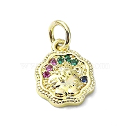 Brass Micro Pave Colorful Cubic Zirconia Pendants, with Jump Ring, Flower Charm, Real 18K Gold Plated, 12x9.5x2mm, Hole: 3mm(KK-H475-18G-01)