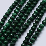 Natural Malachite Beads Strands, Grade AB, Round, 8mm, Hole: 0.7mm, about 48pcs/strand, 15.5 inch(39.5cm)(G-F571-27AB2-8mm)