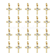 20Pcs Brass Micro Pave Cubic Zirconia Tiny Cross Charms, with Jump Ring, Long-Lasting Plated, Golden, 12.5x7.8x2.2mm, jump ring: 4.2x1mm, hole: 2.5mm(KK-DC0001-85)