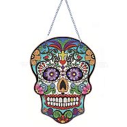 Hanging Door Sign DIY Diamond Painting Kit, Including Resin Rhinestones Bag, Diamond Sticky Pen, Tray Plate and Glue Clay and Acrylic Sheet, Skull, 200x200mm(PW-WG69283-01)