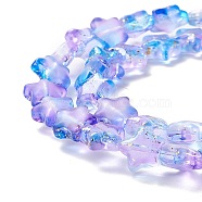Transparent Glass Beads, with Glitter Powder, Star, Lilac, 7.5~8x8.3x4mm, Hole: 0.7~1mm, about 50pcs/strand, 14.72~14.92 inch(37.4~37.9cm)(GLAA-F112-04A)