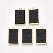 Alloy Pendants, with Imitation Leather, Rectangle, Light Gold, Black, 26x15x2mm, Hole: 2mm(PALLOY-T056-111A)