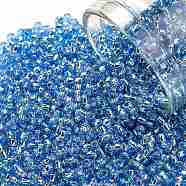 TOHO Round Seed Beads, Japanese Seed Beads, (23L) Aquamarine Silver Lined, 11/0, 2.2mm, Hole: 0.8mm, about 1103pcs/10g(X-SEED-TR11-0023L)
