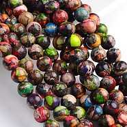 Dyed Natural Imperial Jasper Round Bead Strands, Colorful, 10mm, Hole: 1mm, about 39pcs/strand, 16 inch(G-M274-06-10mm)