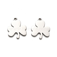 316 Surgical Stainless Steel Charms, Laser Cut, Clover Charm, Stainless Steel Color, 14.5x13x1mm, Hole: 1.6mm(STAS-H190-14P-02)