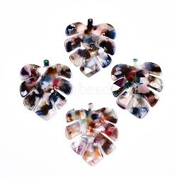 Cellulose Acetate(Resin) Pendants, Tropical Leaf Charms, Monstera Leaf, Colorful, 43.5x35x2.5mm, Hole: 1.2mm(KY-S163-122)