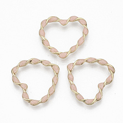 Eco-Friendly Alloy Linking Rings, with Enamel, Twisted Heart, Light Gold, Light Coral, 30x32x3mm(PALLOY-R110-09D)