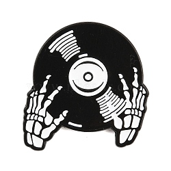 Skeleton DJ Enamel Brooches, Alloy Lapel Pin Backs for Backpack Clothes, Black, 33.5x30mm(JEWB-I062-01EB-02)