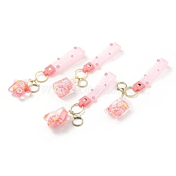 Star & Candy & Bear & Spuare Acrylic Pendant Keychain, with Light Gold Tone Alloy Lobster Claw Clasps, Iron Key Ring and PVC Plastic Tape, Pink, 18cm(KEYC-G050-01LG)