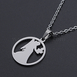 201 Stainless Steel Pendants Necklaces, with Cable Chains and Lobster Claw Clasps, Flat Round with Constellation/Zodiac Sign, Virgo, 15-3/4 inch(40cm), 1.5mm(NJEW-S105-JN626-6)