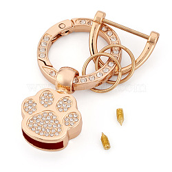 1Pc DIY Alloy Rhinestone Spring Gate Rings Keychains, Paw Print, with Rhinestone, Golden, 62mm(FIND-TA0008-54A-G)