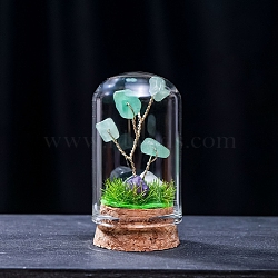 Natural Green Aventurine Display Decorations, Miniature Plants, with Glass Cloche Bell Jar Terrarium and Cork Base, Tree, 30x57mm(G-PW0004-25B)
