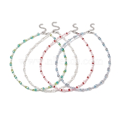 Glass Beaded Necklaces for Women, with 304 Stainless Steel Clasps, Mixed Color, 15.35 inch(39cm)(NJEW-JN04265)