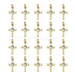 20Pcs Brass Micro Pave Cubic Zirconia Tiny Cross Charms, with Jump Ring, Long-Lasting Plated, Golden, 12.5x7.8x2.2mm, jump ring: 4.2x1mm, hole: 2.5mm(KK-DC0001-85)