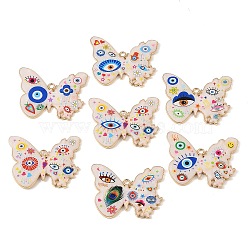 Printed Alloy Pendants, with Enamel, Butterfly with Evil Eye Charms, Rack Plating, Golden, Mixed Color, 39.5x48x2.5mm, Hole: 2.5mm(AL-CBAA786-07G)