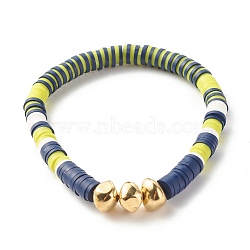 Handmade Polymer Clay Heishi Beads Stretch Bracelet, Surfering Bracelet with Nuggets CCB Plastic Beads for Women, Green Yellow, Inner Diameter: 2-1/8 inch(5.5cm)(BJEW-JB07326-01)