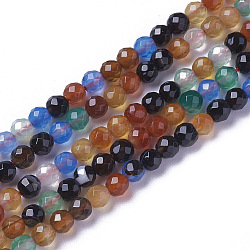Natural Multi-Color Agate Beads Strands, Faceted, Round, 3.5~4x4mm, Hole: 0.4mm, about 98~105pcs/strand, 15.9~16.6 inch(40.4~42.2cm)(G-F596-36-4mm)