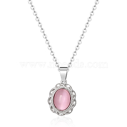 Cat Eye Pendant Necklaces, Stainless Steel Cable Chain Necklaces for Women(EW4066-2)