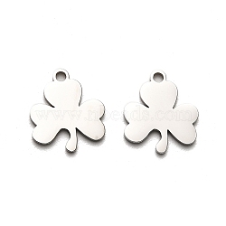 316 Surgical Stainless Steel Charms, Laser Cut, Clover Charm, Stainless Steel Color, 14.5x13x1mm, Hole: 1.6mm(STAS-H190-14P-02)