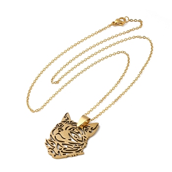 304 Stainless Steel Pendant Necklaces, Hollow Cat, Golden, 19.49 inch(49.5cm)