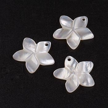 Natural White Shell Mother of Pearl Shell Pendants, Flower, 18.5x19x2mm, Hole: 1.5mm