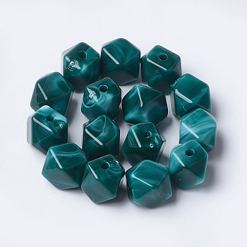 Acrylic Beads, Imitation Gemstone Style, Polygon, Teal, 11.5x10x10mm, Hole: 2mm, about 428pcs/500g