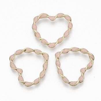 Eco-Friendly Alloy Linking Rings, with Enamel, Twisted Heart, Light Gold, Light Coral, 30x32x3mm