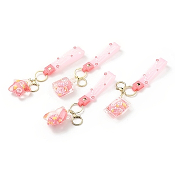 Star & Candy & Bear & Spuare Acrylic Pendant Keychain, with Light Gold Tone Alloy Lobster Claw Clasps, Iron Key Ring and PVC Plastic Tape, Pink, 18cm