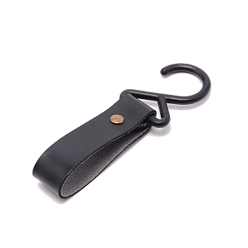 PU Leather with Plastic Carabiners Hanger Buckle Hook, for Outdoor Hanging, Pot, Clothes, Kitchenware, Utensils, Pan, Rectangle, Black, 125x36mm