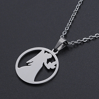 201 Stainless Steel Pendants Necklaces, with Cable Chains and Lobster Claw Clasps, Flat Round with Constellation/Zodiac Sign, Virgo, 15-3/4 inch(40cm), 1.5mm