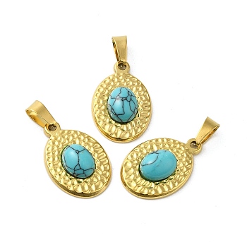 Synthetic Turquoise Pendants, 304 Stainless Steel Oval Charms, Real 18K Gold Plated, 23.5x16x5.5mm, Hole: 4x7.5mm