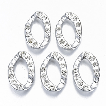 CCB Plastic Linkings Rings, Quick Link Connectors, with Crystal Rhinestone, For Jewelry Cross Chains Making, Twist, Platinum, 30x19.5x5mm, Inner Diameter: 18.5x9.5mm