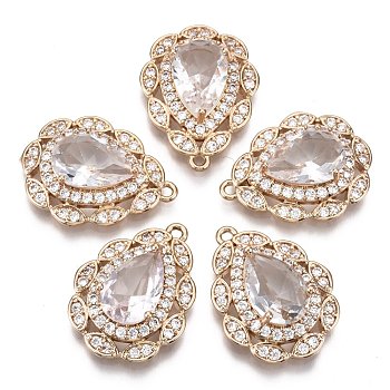 Brass Micro Pave Cubic Zirconia Pendants, Teardrop, Long-Lasting Plated, Light Gold, Clear, 23x17x7mm, Hole: 1.4mm