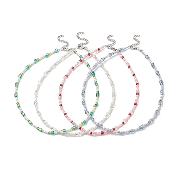 Glass Beaded Necklaces for Women, with 304 Stainless Steel Clasps, Mixed Color, 15.35 inch(39cm)