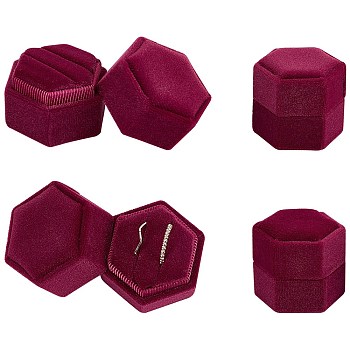 Velvet Ring Boxes, Hexagon, Medium Violet Red, 1-3/4x1-7/8x1-3/4 inch(4.3x4.9x4.3cm)