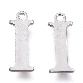 304 Stainless Steel Charms, Laser Cut, Alphabet, Stainless Steel Color, Letter.I, 12.5x5x0.8mm, Hole: 1mm