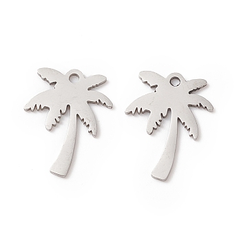 201 Stainless Steel Pendants, Laser Cut, Coconut Tree Charm, Stainless Steel Color, 16.5x13x1mm, Hole: 1.4mm