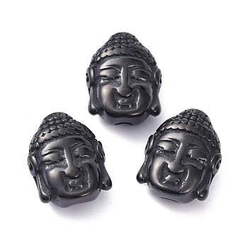 304 Stainless Steel Beads, Buddha Head, Electrophoresis Black, 14.5x11x6mm, Hole: 2.3mm
