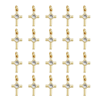 20Pcs Brass Micro Pave Cubic Zirconia Tiny Cross Charms, with Jump Ring, Long-Lasting Plated, Golden, 12.5x7.8x2.2mm, jump ring: 4.2x1mm, hole: 2.5mm