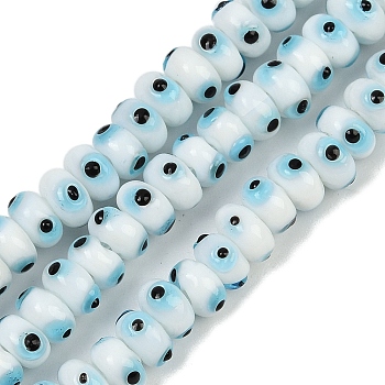 Handmade Evil Eye Lampwork Beads Strands, Rondelle, White, 5.5~6x3~4mm, Hole: 1.4mm, about 40pcs/strand, 5''(12.7cm)