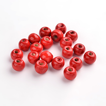 Natural Wood Beads, Rondelle, Lead Free, Dyed, Red, 8mm, Hole: 3mm, about 5600pcs/1000g