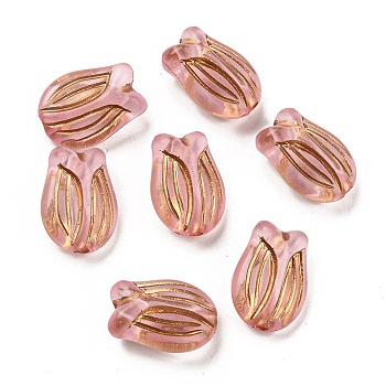 Plating Transparent Acrylic Beads, Golden Metal Enlaced, Tulipa, Pale Violet Red, 16x11.5x7mm, Hole: 2mm, about 670pcs/500g