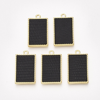 Alloy Pendants, with Imitation Leather, Rectangle, Light Gold, Black, 26x15x2mm, Hole: 2mm
