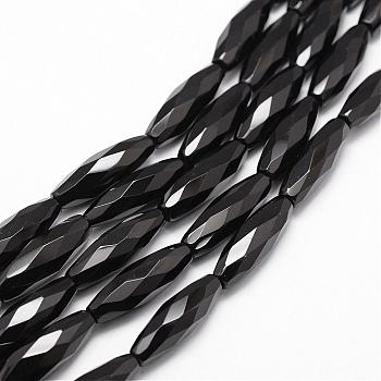 Natural Black Onyx Beads Strands, Grade A, Dyed & Heated, Faceted, Oval, 30x10mm, Hole: 1mm, about 13pcs/strand, 15.16 inch~15.35 inch