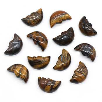 Carveing Face Crescent Moon Natural Tiger Eye Display Decorations, Home Decoration, 26x15x7mm