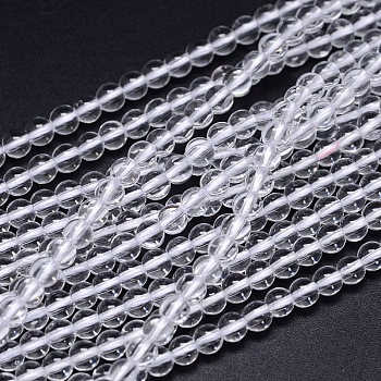 Round Natural Grade AA Quartz Crystal Beads Strands, Clear, 6mm, Hole: 1.2mm, about 65pcs/strand, 15.5 inch