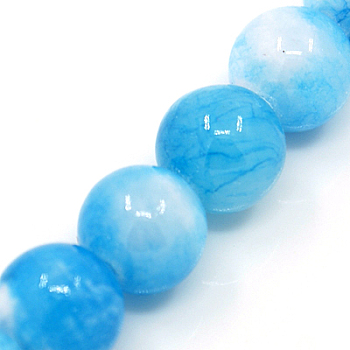 Natural Persian Jade Beads Strands, Dyed, Round, Deep Sky Blue, 8mm, Hole: 1.2~1.5mm, about 50pcs/strand, 16 inch