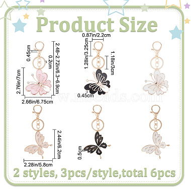 6Pcs 2 Style Butterfly Alloy Enamel Charm Keychains(KEYC-PH01513)-2