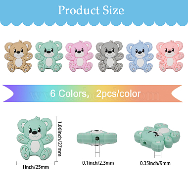 12Pcs 6 Colors Food Grade Eco-Friendly Silicone Beads(SIL-CA0001-88)-2